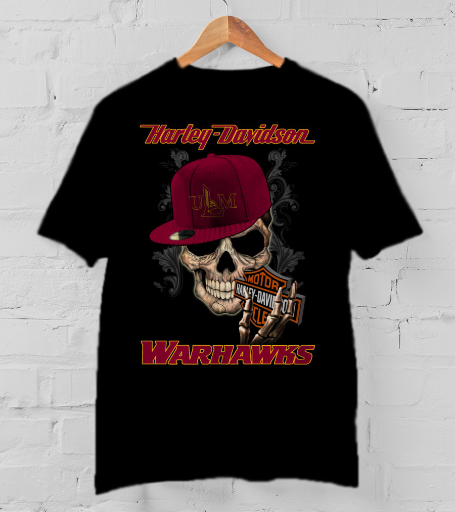 Harley Davidson Ulm Warhawks Skull With Motorcycle T-Shirt