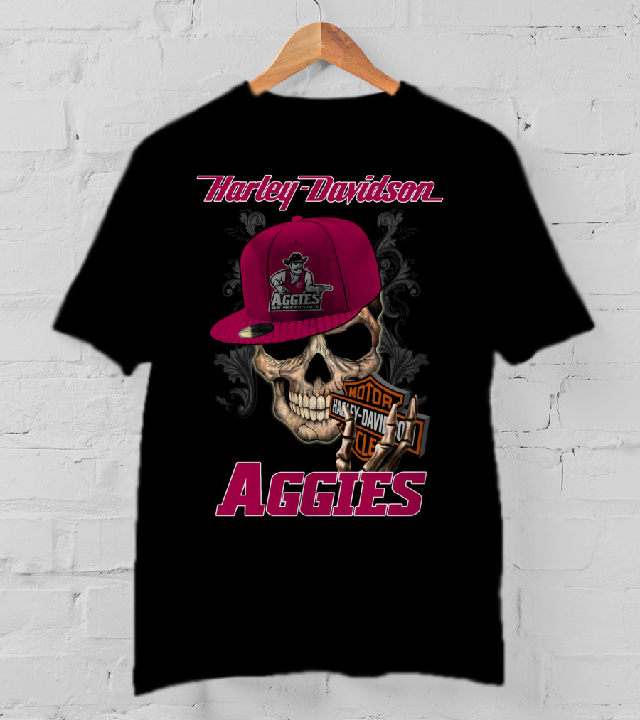 Harley Davidson New Mexico State Aggies Skull With Logo Hat T-Shirt