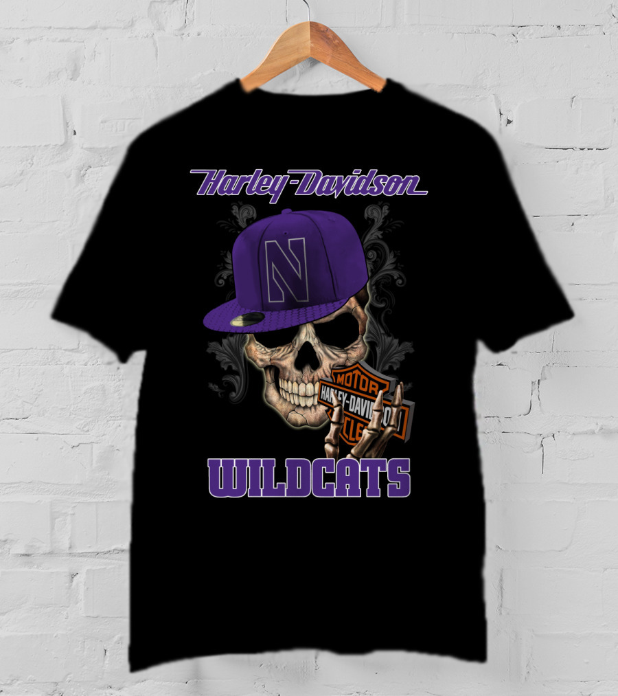 Harley Davidson Northwestern Wildcats Skull Cap T-Shirt