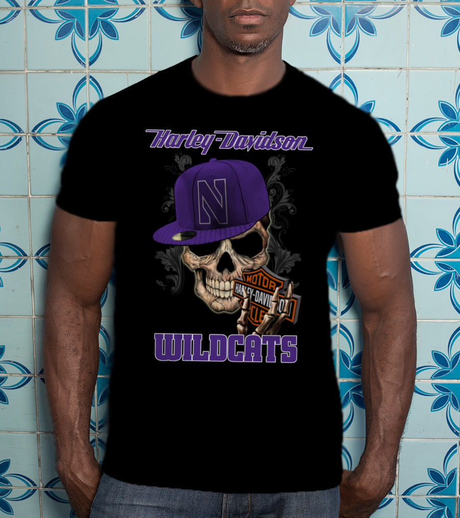 Harley Davidson Northwestern Wildcats Skull Cap T-Shirt