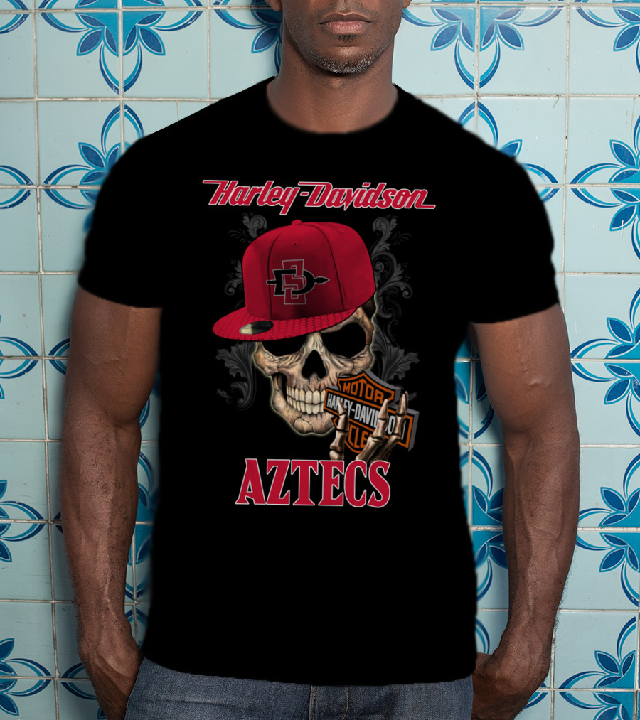 Harley Davidson San Diego State Aztecs Skull With Cap T-Shirt