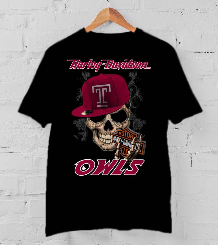Harley Davidson Temple Owls Skull With T Cap T-Shirt