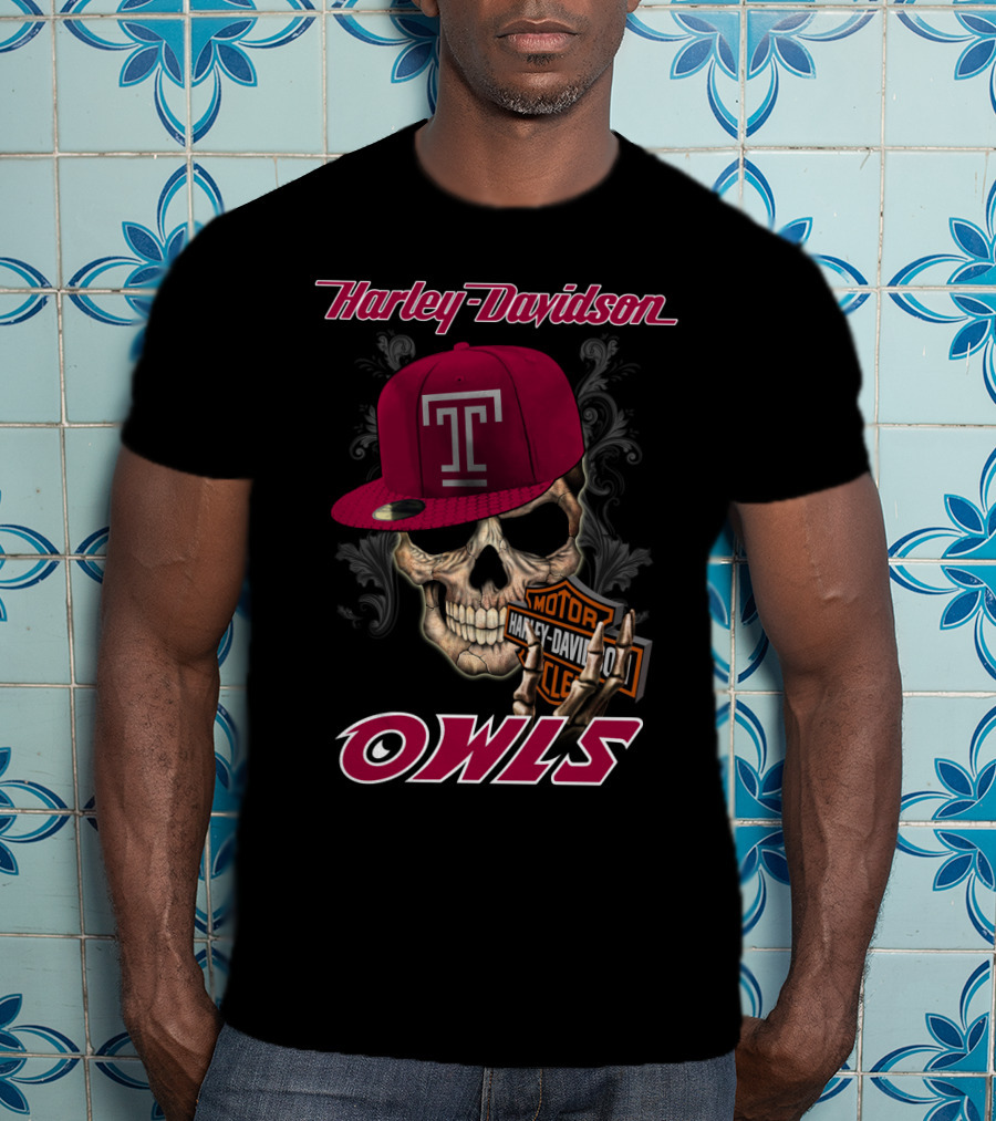 Harley Davidson Temple Owls Skull With T Cap T-Shirt