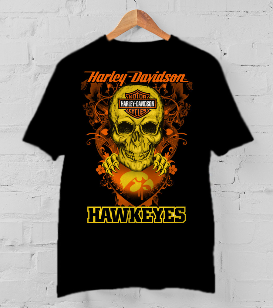 Harley Davidson Motor Cycles Skull Iowa Hawkeyes T-Shirt