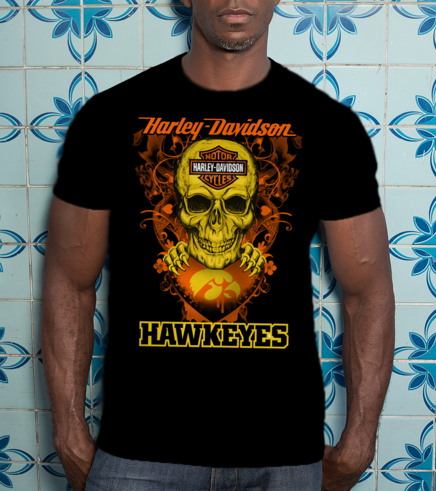 Harley Davidson Motor Cycles Skull Iowa Hawkeyes T-Shirt