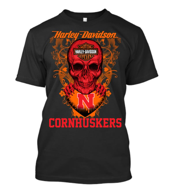 Harley Davidson Motor Cycles Nebraska Cornhuskers Skull T-Shirt