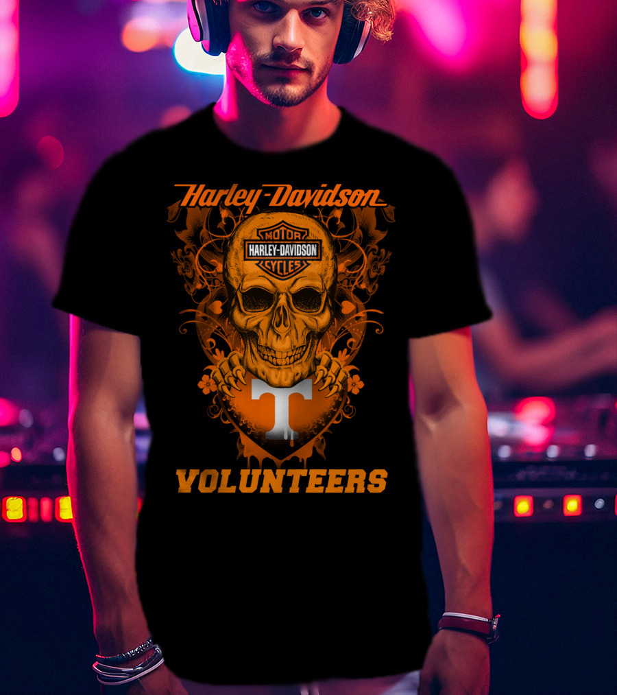 Harley Davidson Tennessee Volunteers Skull Art T-Shirt