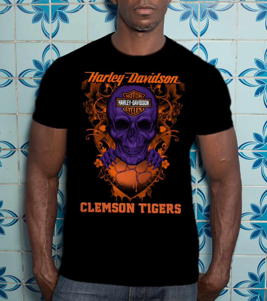 Harley Davidson Motorcycles Skull Clemson Tigers T-Shirt
