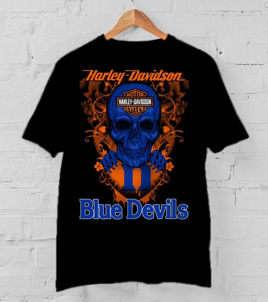 Harley Davidson Motorcycles Skull Blue Devils T-Shirt