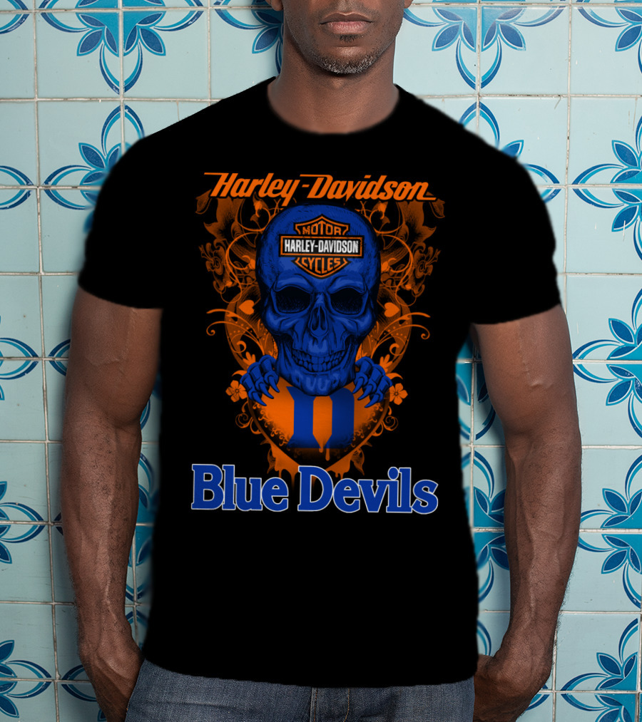Harley Davidson Motorcycles Skull Blue Devils T-Shirt