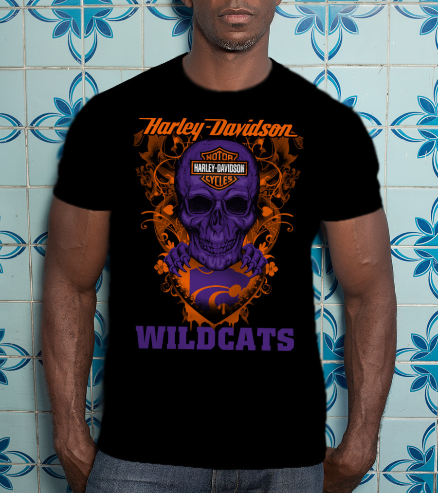 Harley Davidson Motor Cycles Kansas State Wildcats Skull T-Shirt
