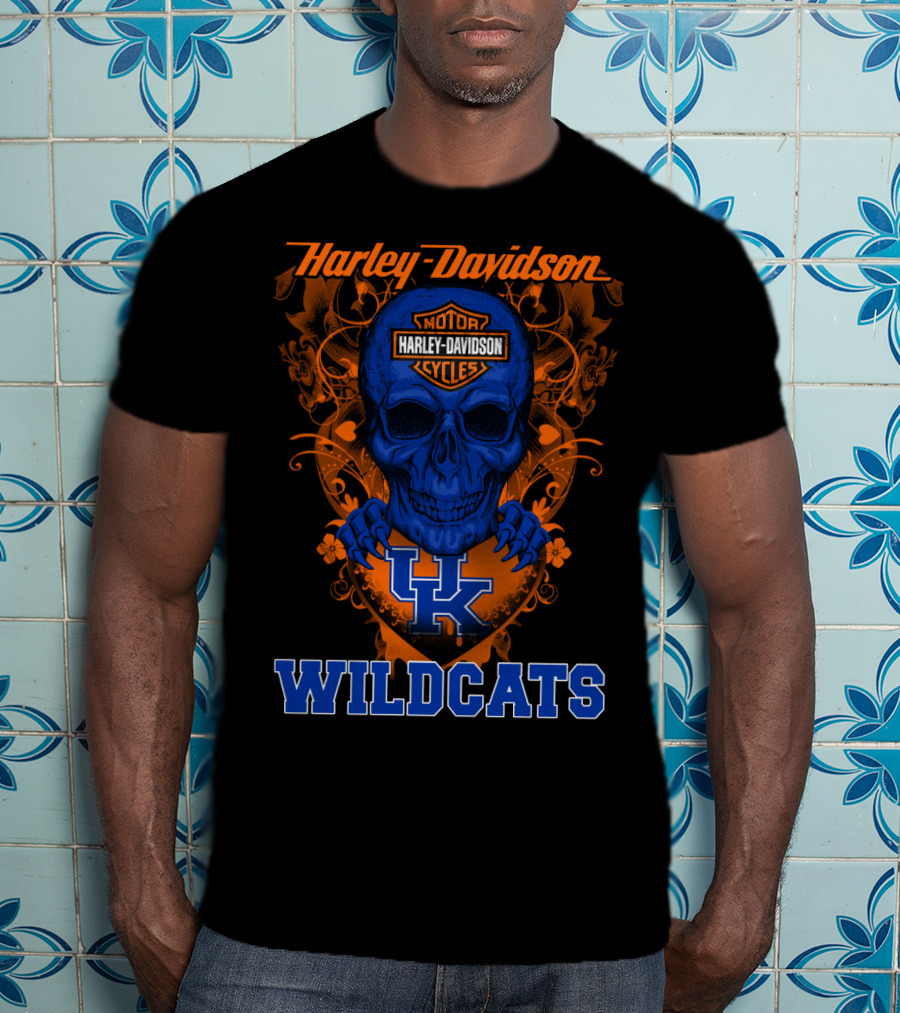 Harley Davidson Kentucky Wildcats Skull Motorcycle Cycles T-Shirt