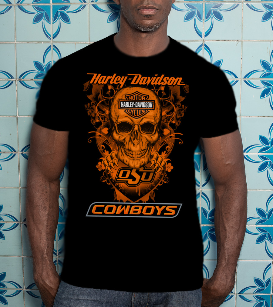 Harley Davidson Motor Cycles Osu Cowboys Skull T-Shirt