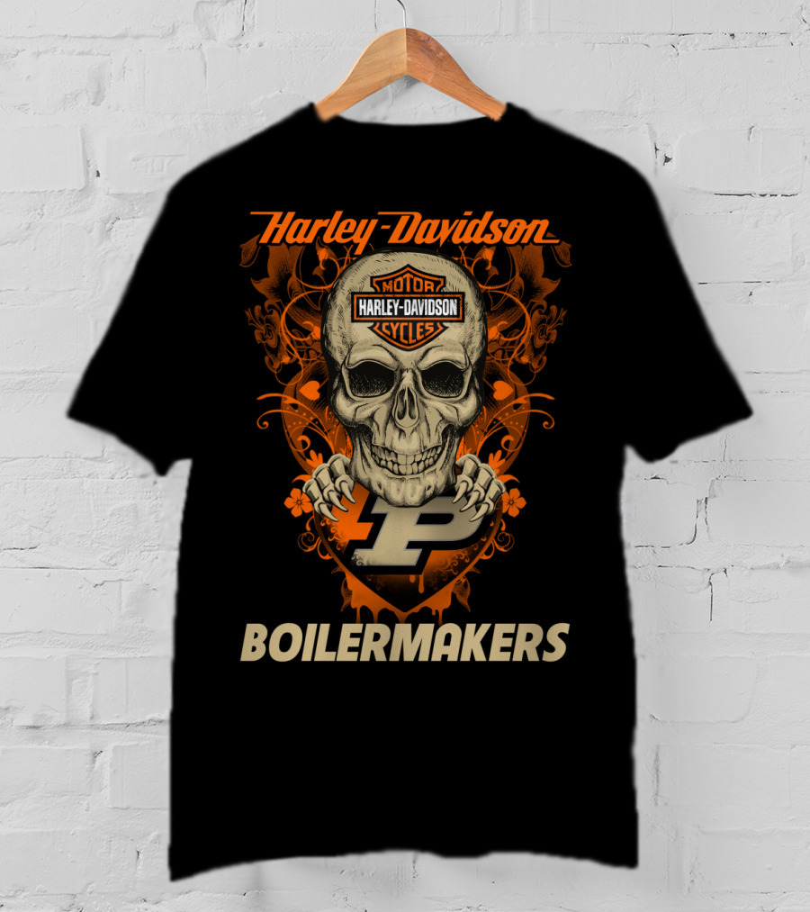Harley Davidson Motorcycles Skull Purdue Boilermakers T-Shirt
