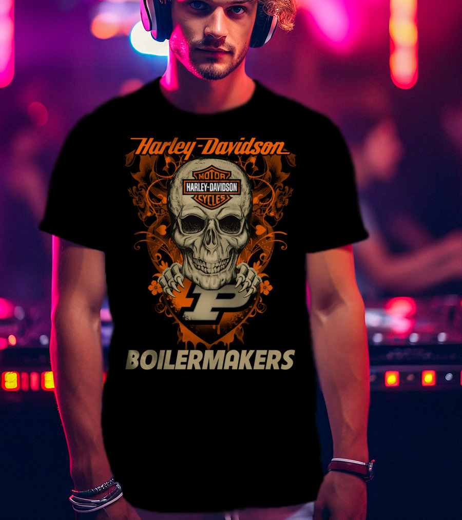 Harley Davidson Motorcycles Skull Purdue Boilermakers T-Shirt