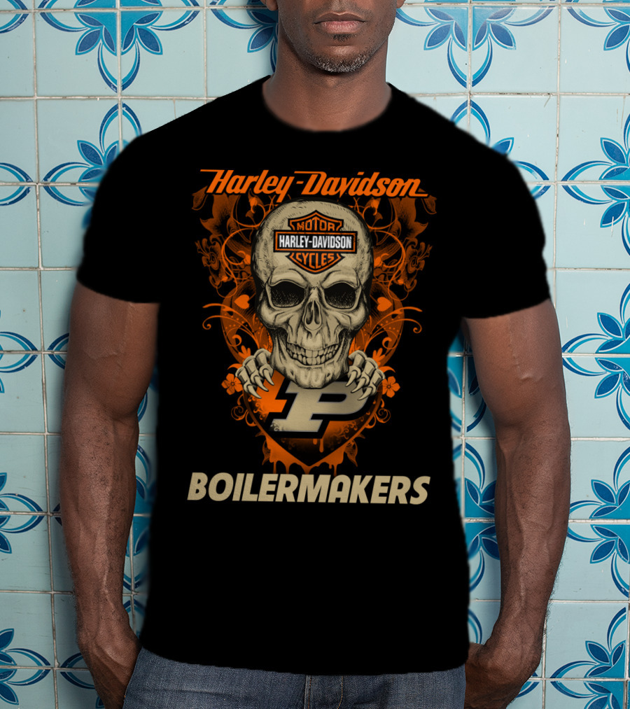 Harley Davidson Motorcycles Skull Purdue Boilermakers T-Shirt