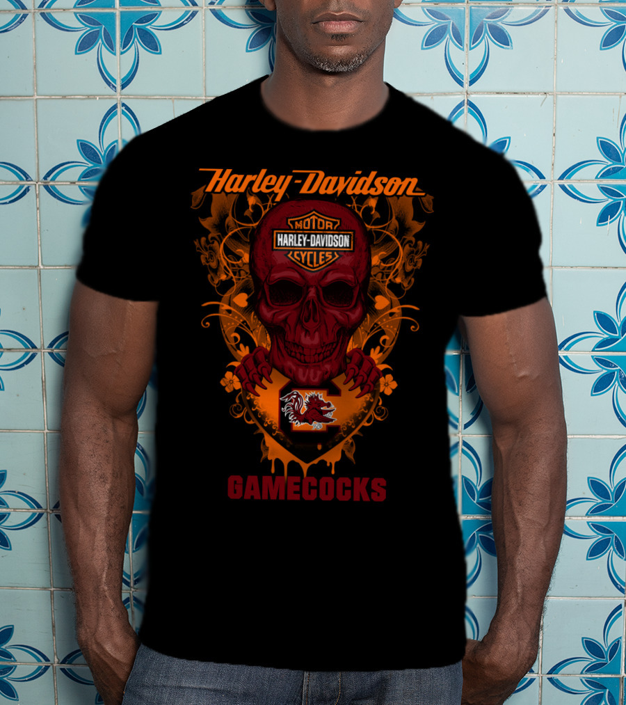Harley Davidson Motorcycles South Carolina Gamecocks Skull T-Shirt