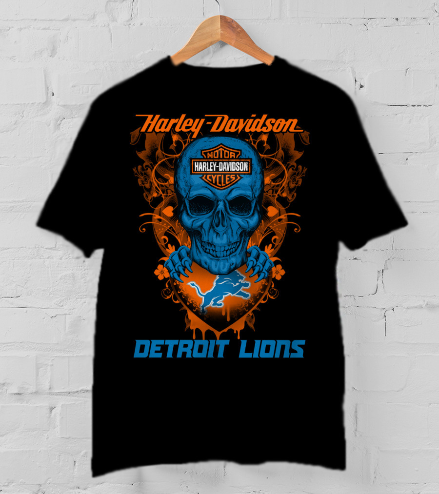 Harley Davidson Motor Detroit Lions Skull T-Shirt