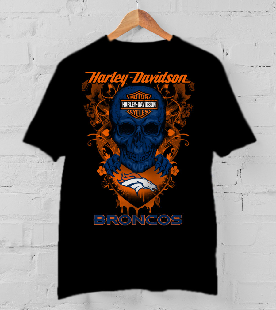 Harley Davidson Skull Denver Broncos Motor Cycles T-Shirt