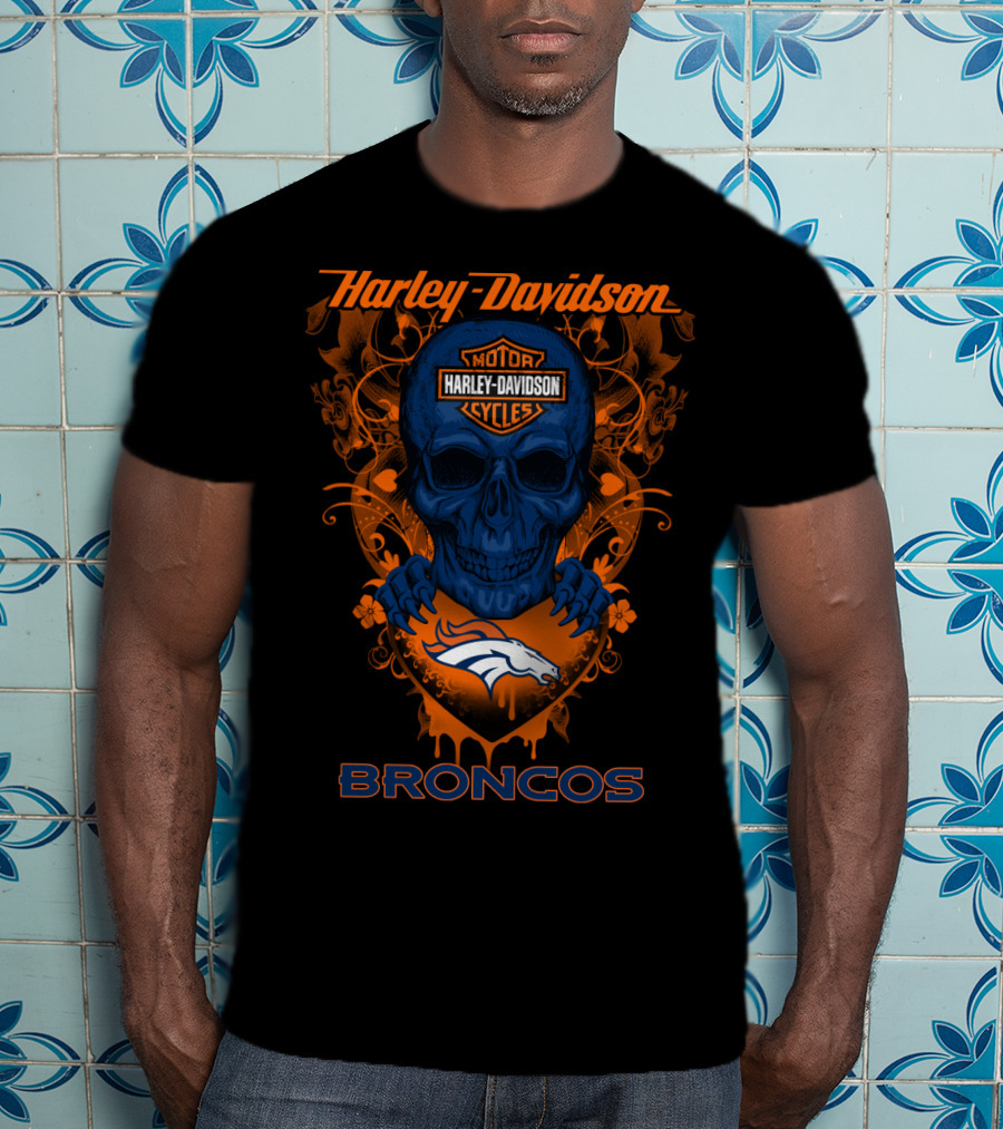 Harley Davidson Skull Denver Broncos Motor Cycles T-Shirt