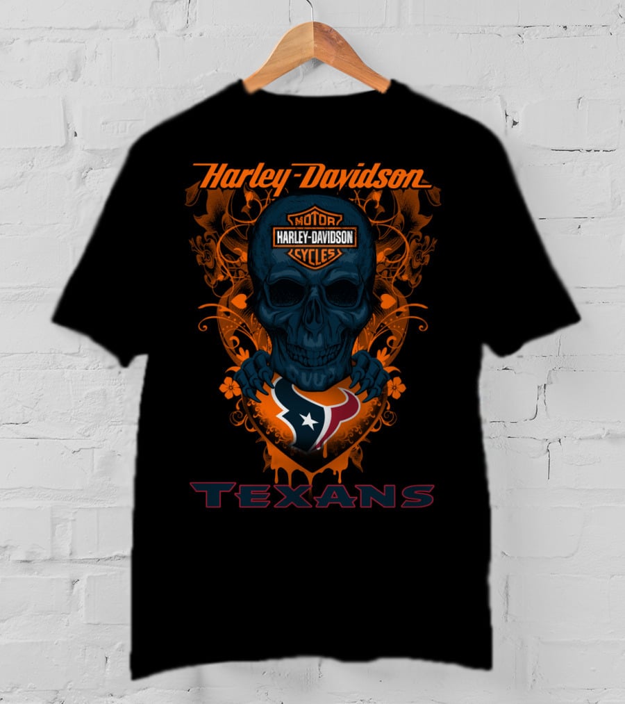 Harley Davidson Motor Cycles Houston Texans Skull T-Shirt