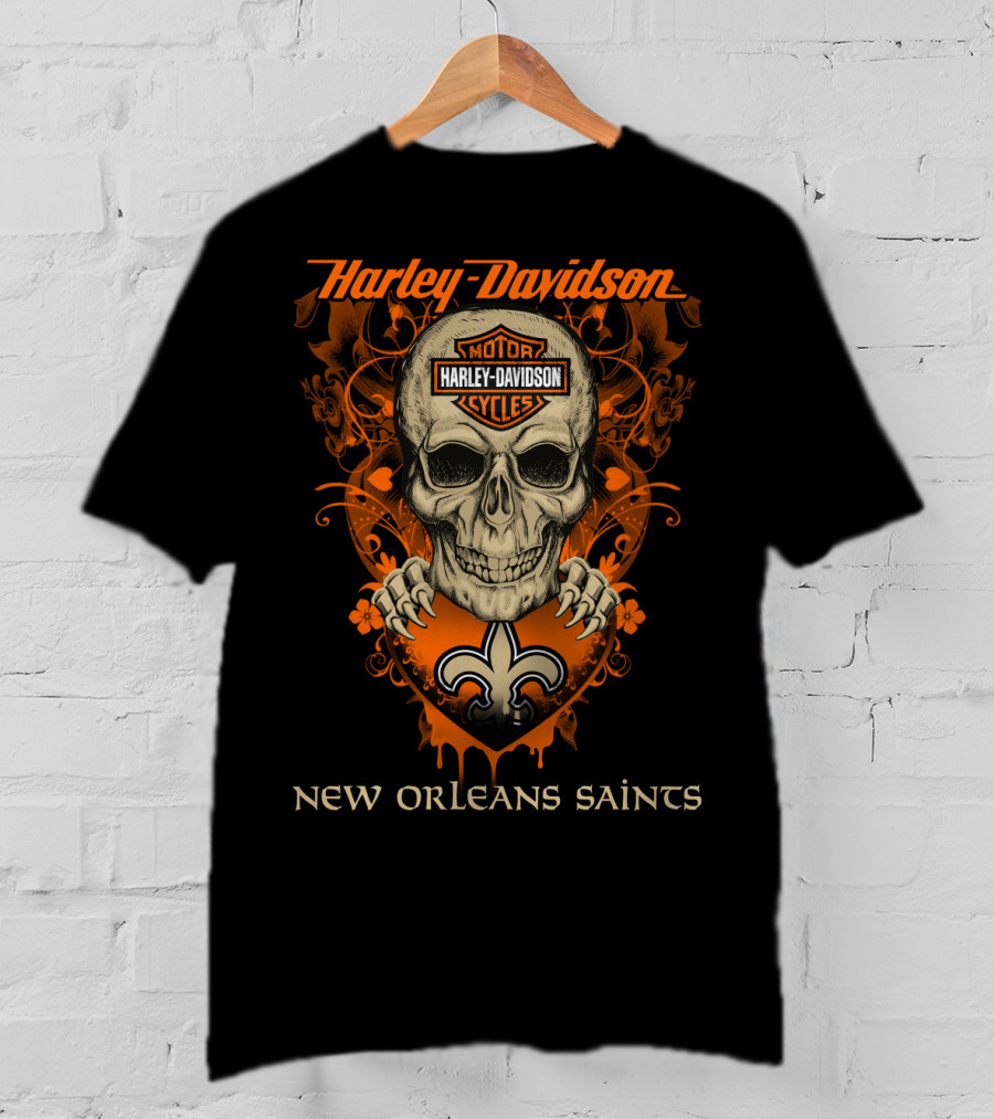 Harley Davidson New Orleans Saints Skull And Fleur-De-Lis T-Shirt