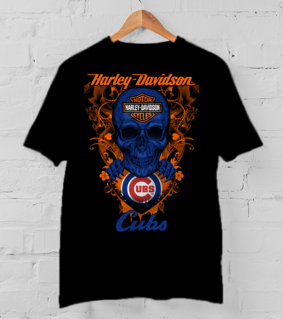 Harley Davidson Motor Cycles Skull Cubs Mlb Chicago T-Shirt