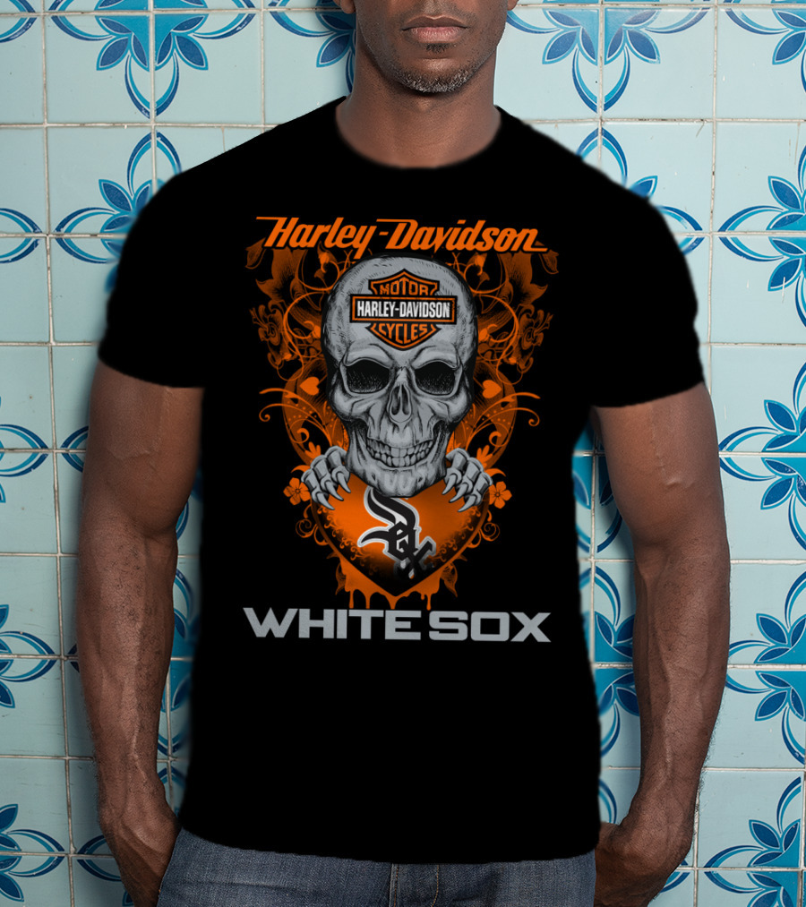 Harley Davidson Motorcycles White Sox Skull T-Shirt