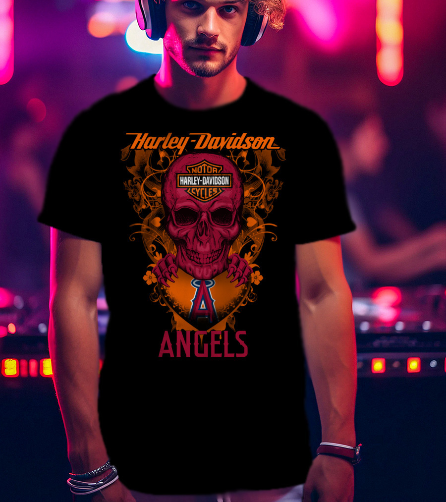 Harley Davidson Angels Motor Cycles Los Angeles Mlb T-Shirt