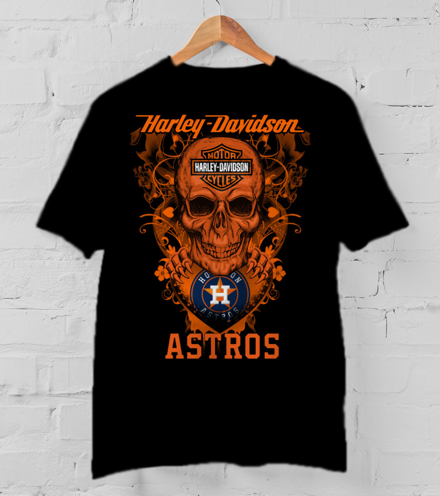 Harley Davidson Motor Cycles Skull Houston Astros T-Shirt