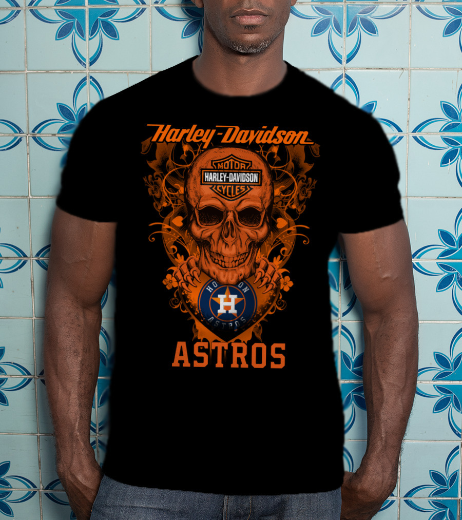 Harley Davidson Motor Cycles Skull Houston Astros T-Shirt