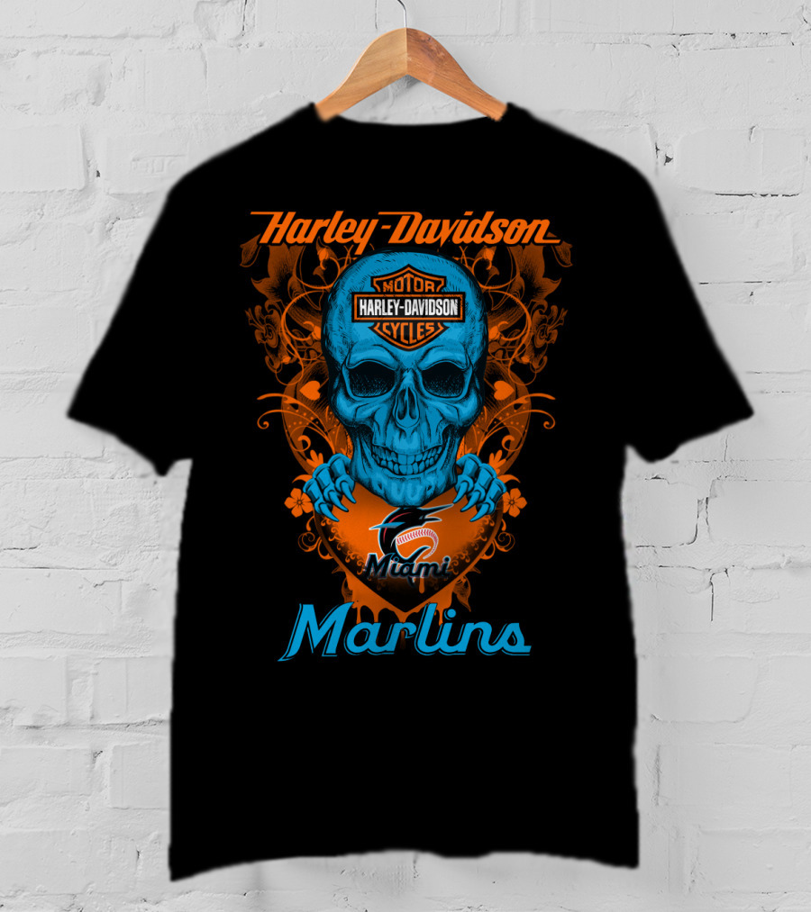 Harley Davidson Miami Marlins Skull T-Shirt