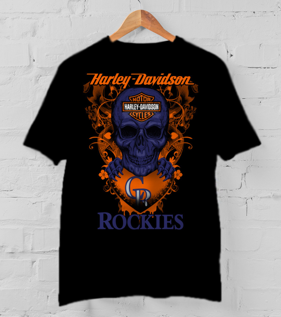 Harley Davidson Skull Motorcycles Colorado Rockies Mlb T-Shirt