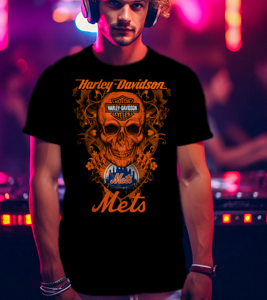 Harley Davidson Motor Cycles Skull New York Mets T-Shirt