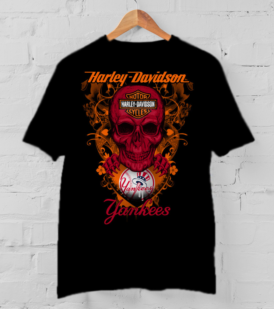 Harley Davidson Motor Cycles Skull Yankees T-Shirt