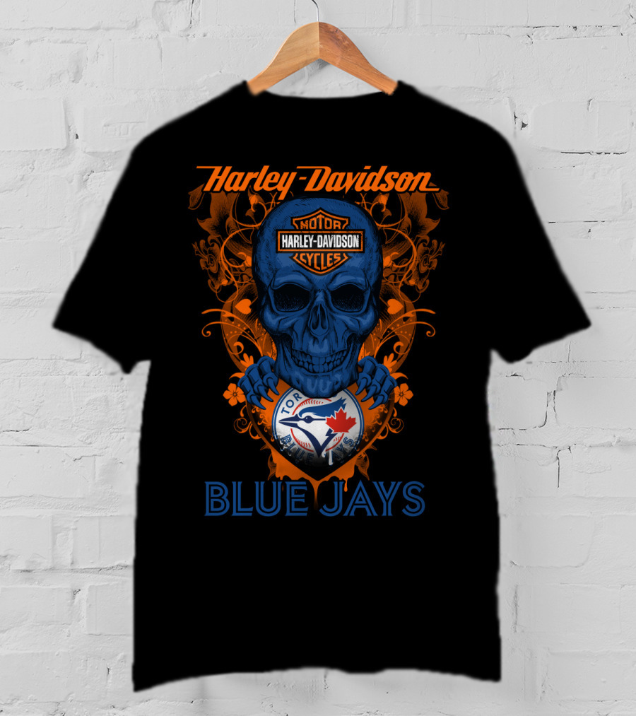 Harley Davidson Skull Toronto Blue Jays Motor Cycles Blue Jays T-Shirt