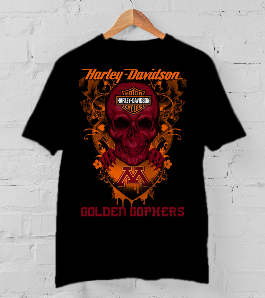 Harley Davidson Minnesota Golden Gophers Skull T-Shirt