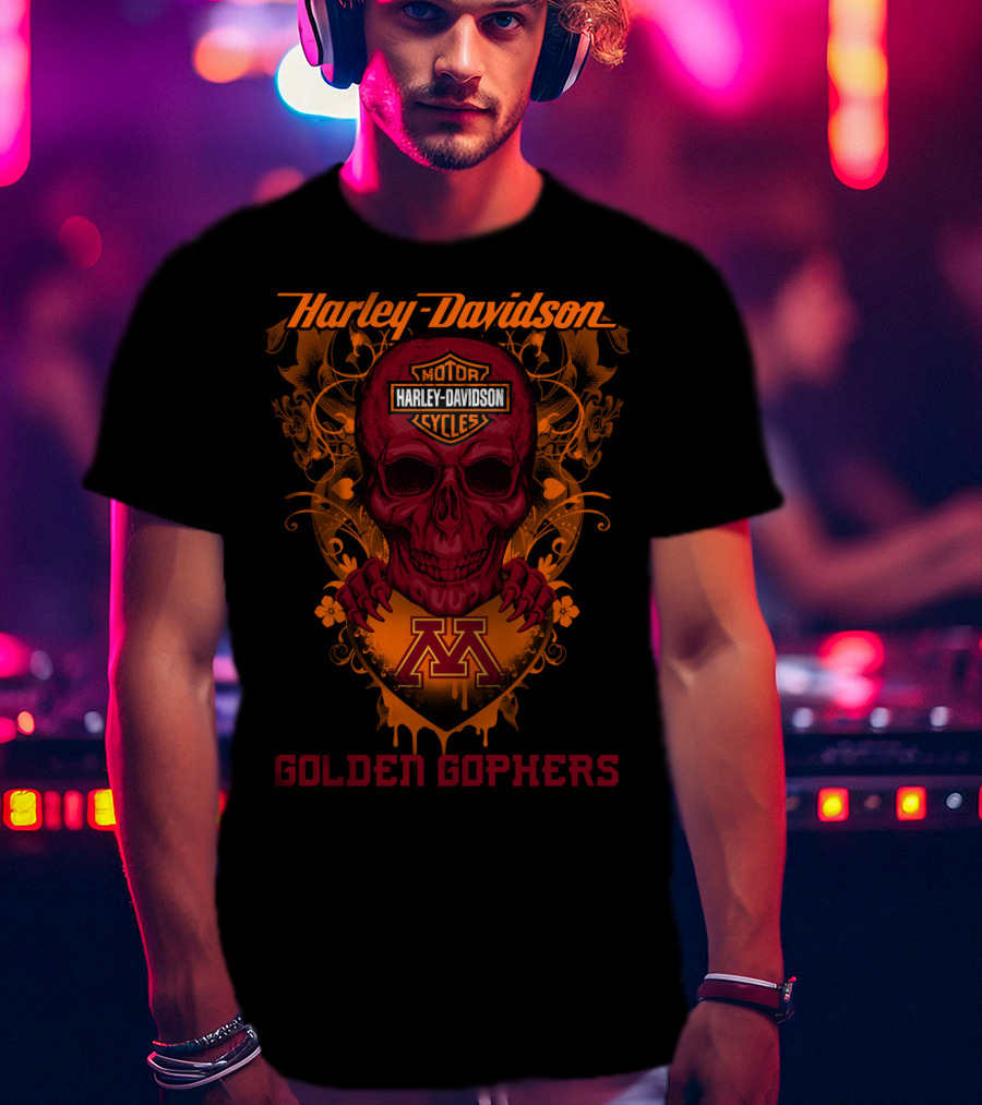 Harley Davidson Minnesota Golden Gophers Skull T-Shirt