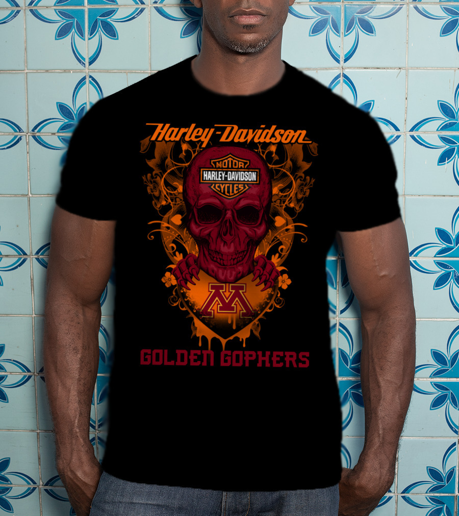 Harley Davidson Minnesota Golden Gophers Skull T-Shirt