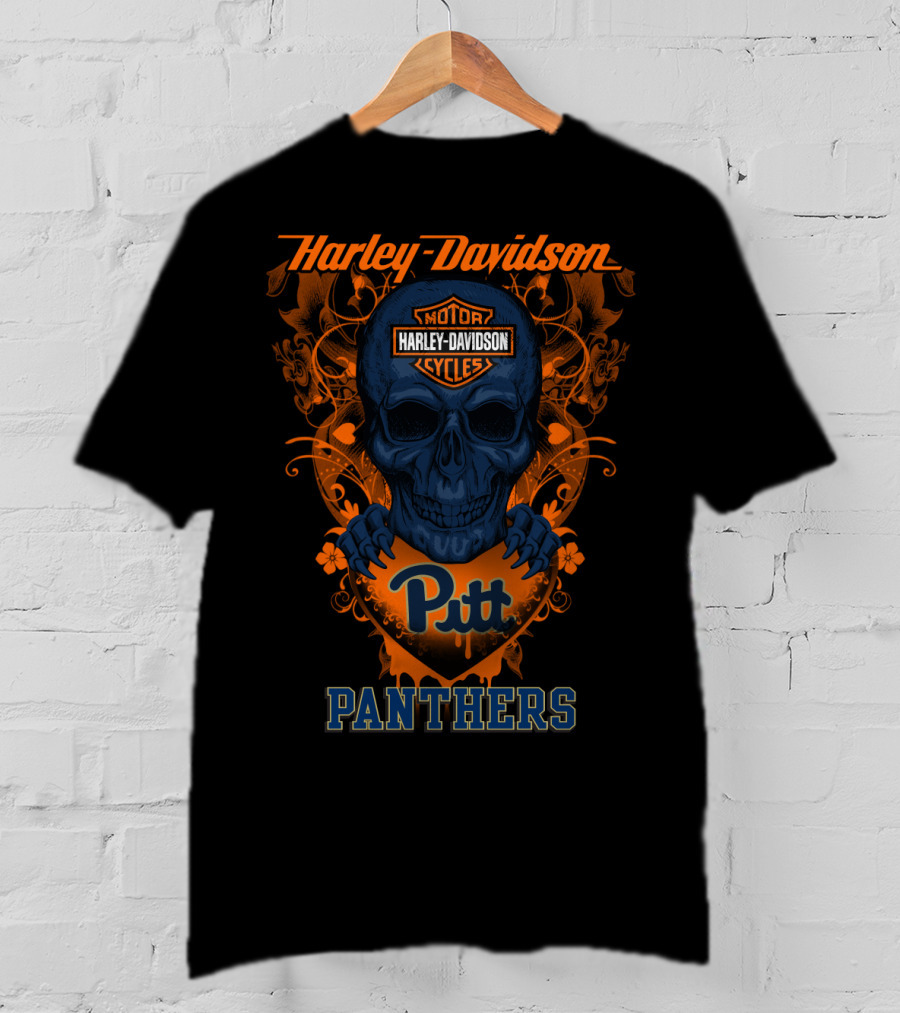 Harley Davidson Motor Cycles Pitt Panthers Skull T-Shirt