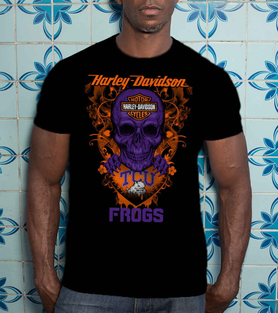 Harley Davidson Tcu Horned Frogs Skull T-Shirt