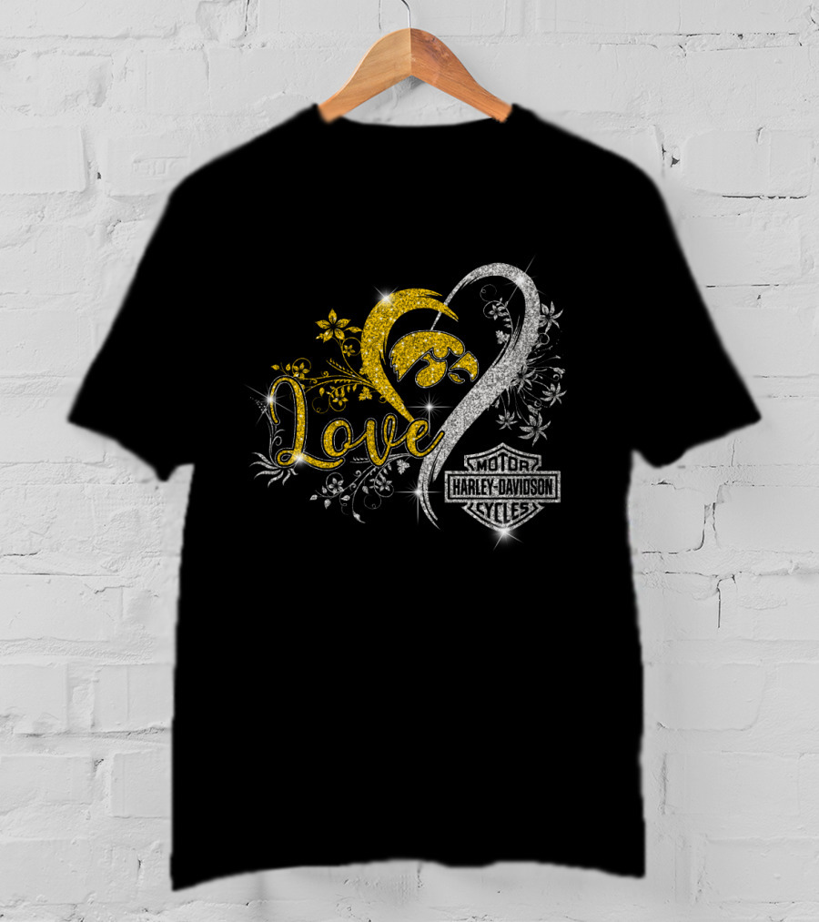 Love Iowa Hawkeyes Harley Davidson Motor Cycles T-Shirt