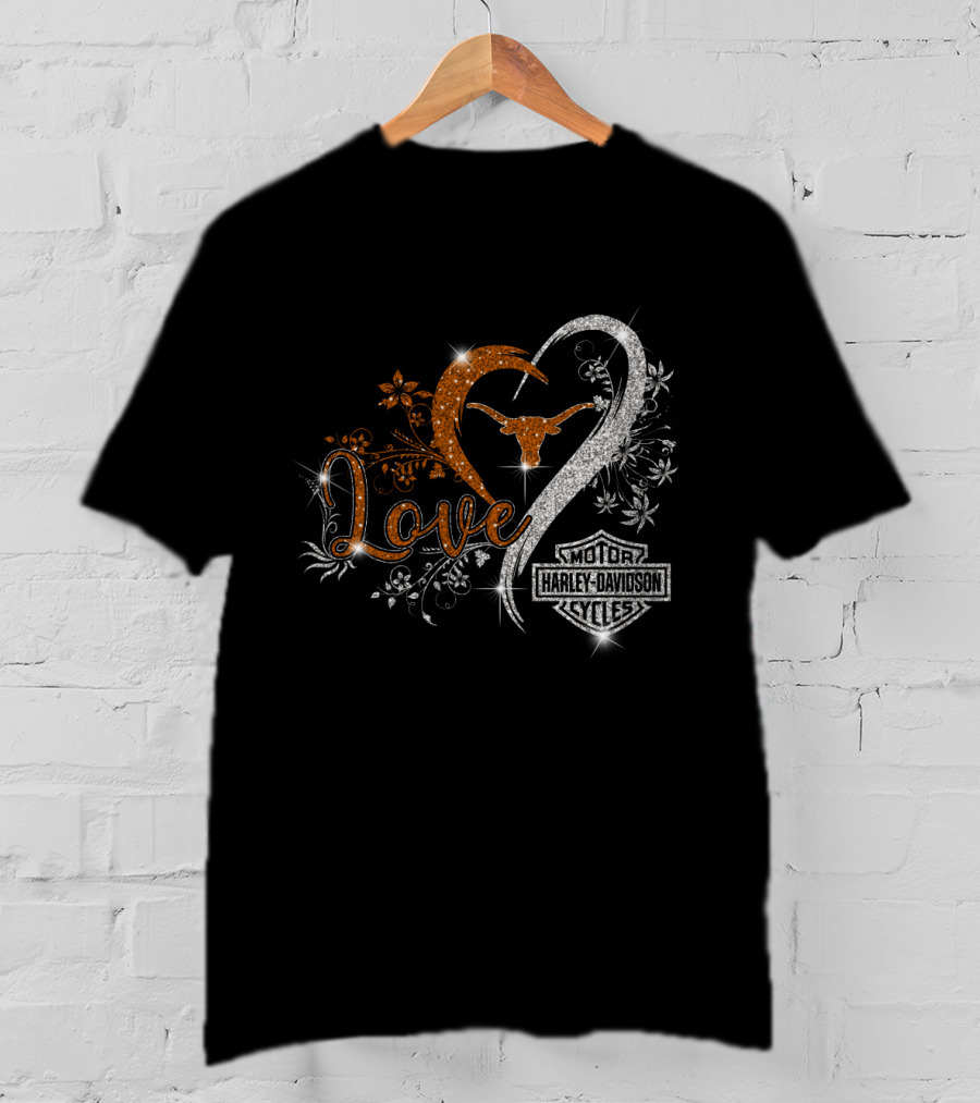 Love Texas Longhorns Harley Davidson Cycles T-Shirt