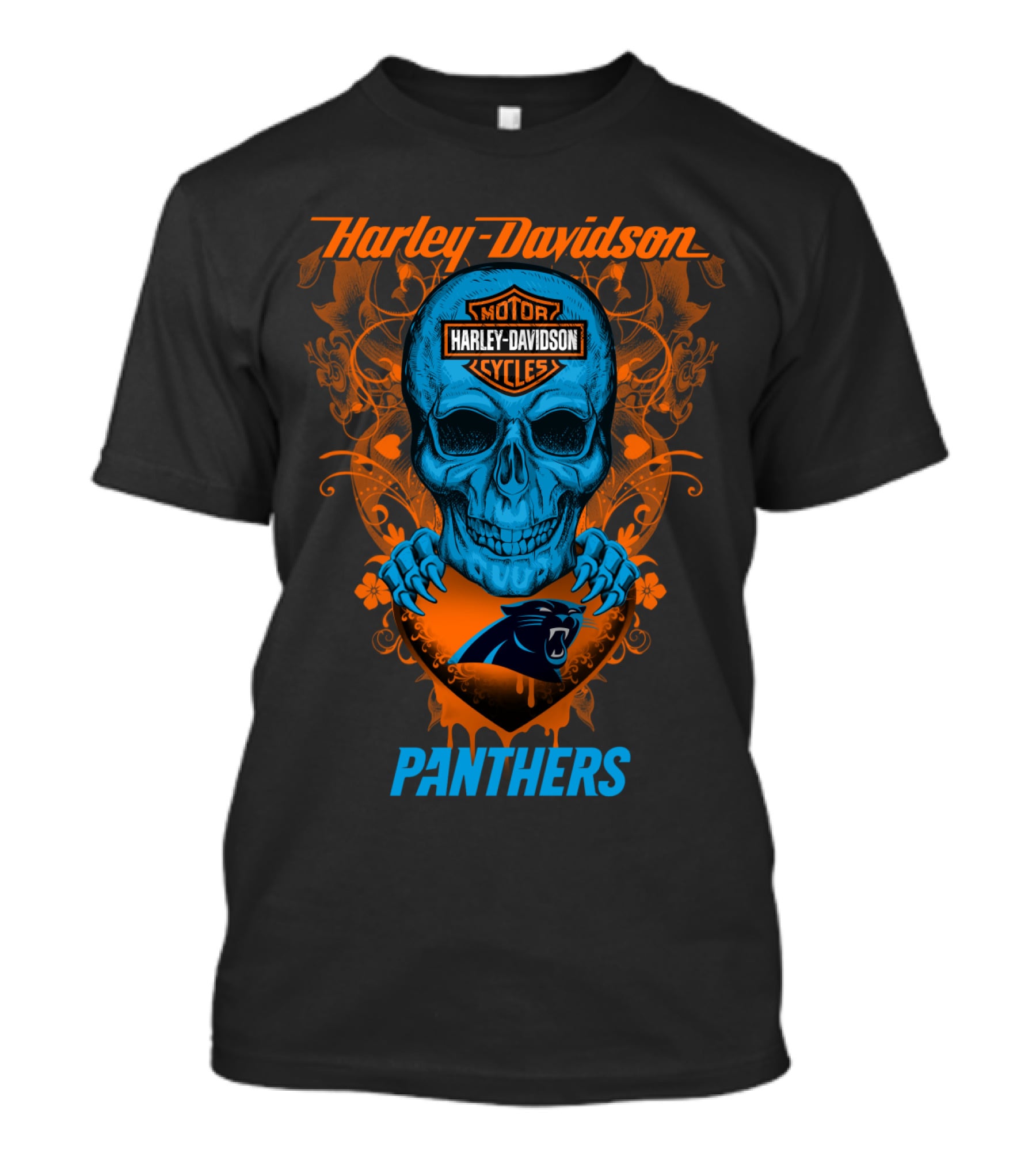 Harley Davidson Motorcycles Skull Carolina Panthers T-Shirt