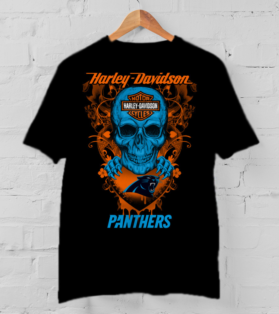 Harley Davidson Motorcycles Skull Carolina Panthers T-Shirt