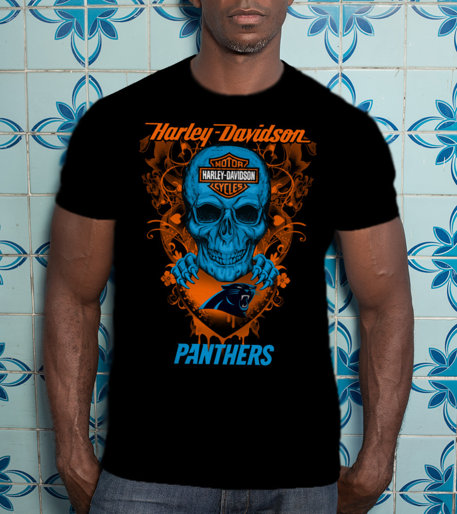 Harley Davidson Motorcycles Skull Carolina Panthers T-Shirt