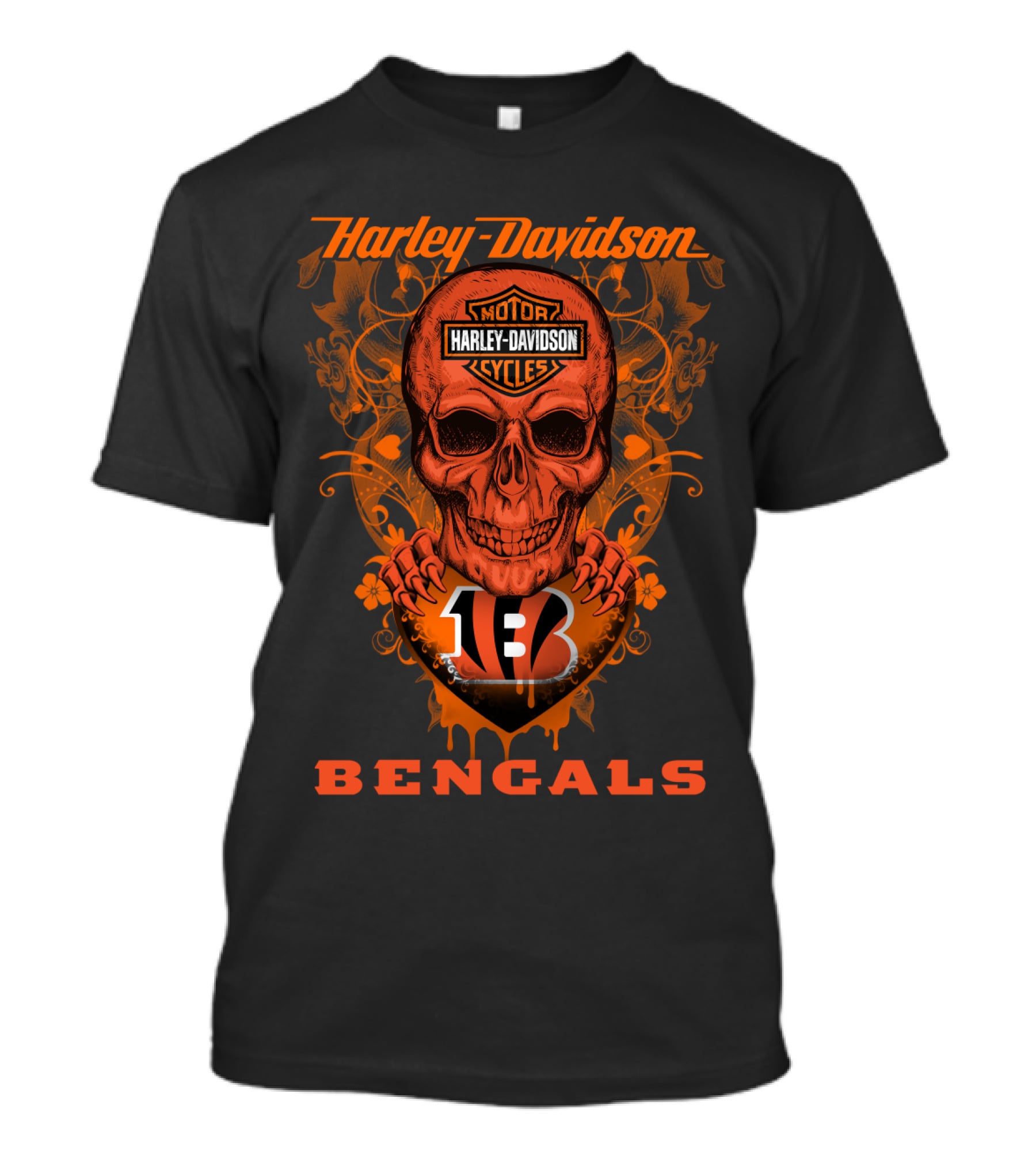Harley Davidson Motor Cycles Skull Cincinnati Bengals T-Shirt