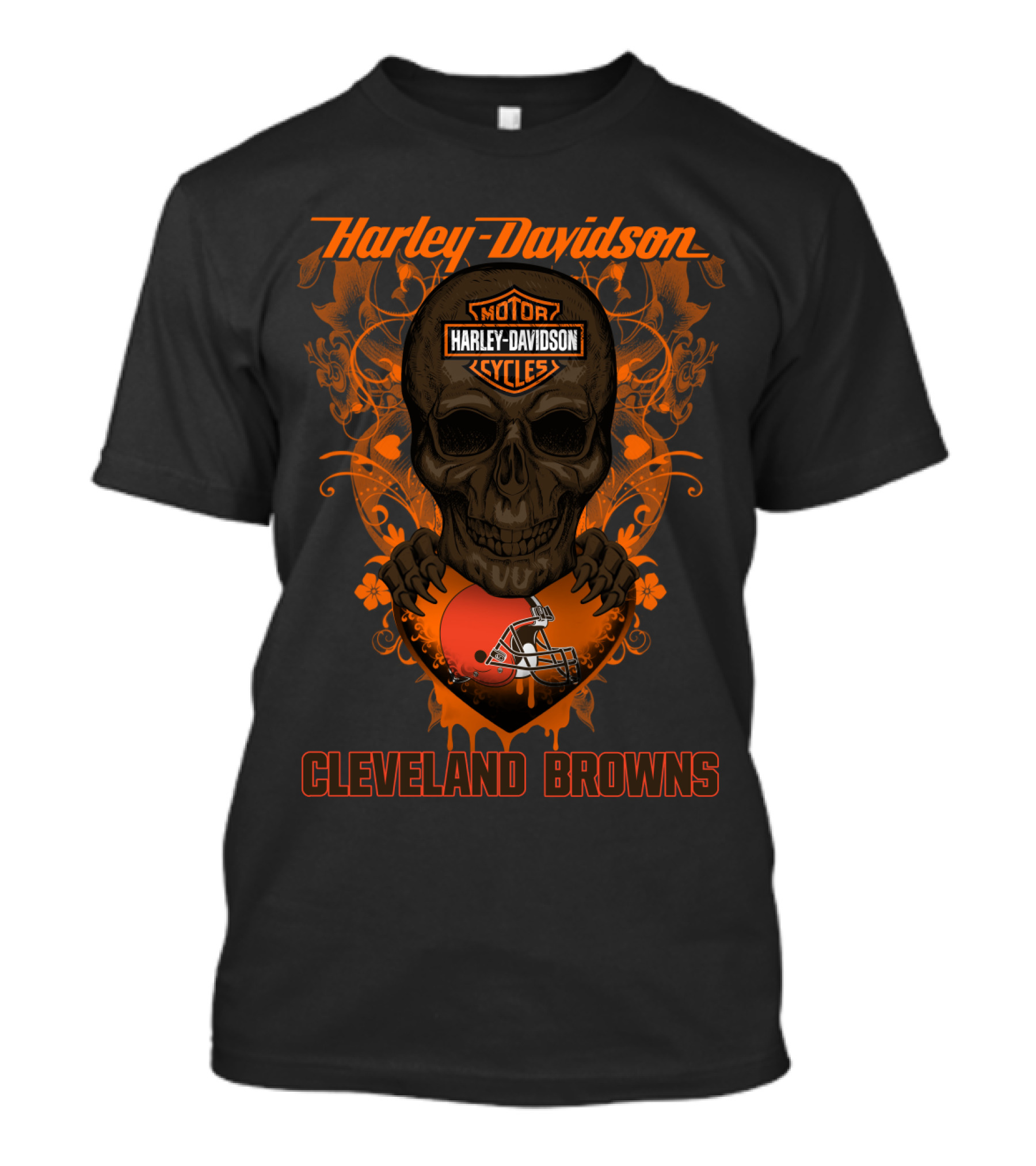 Harley Davidson Motorcycles Skull Cleveland Browns T-Shirt