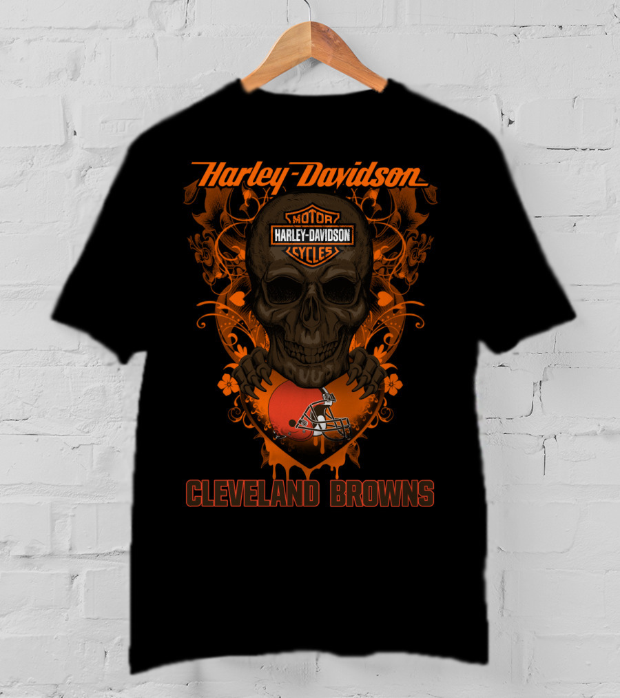 Harley Davidson Motorcycles Skull Cleveland Browns T-Shirt
