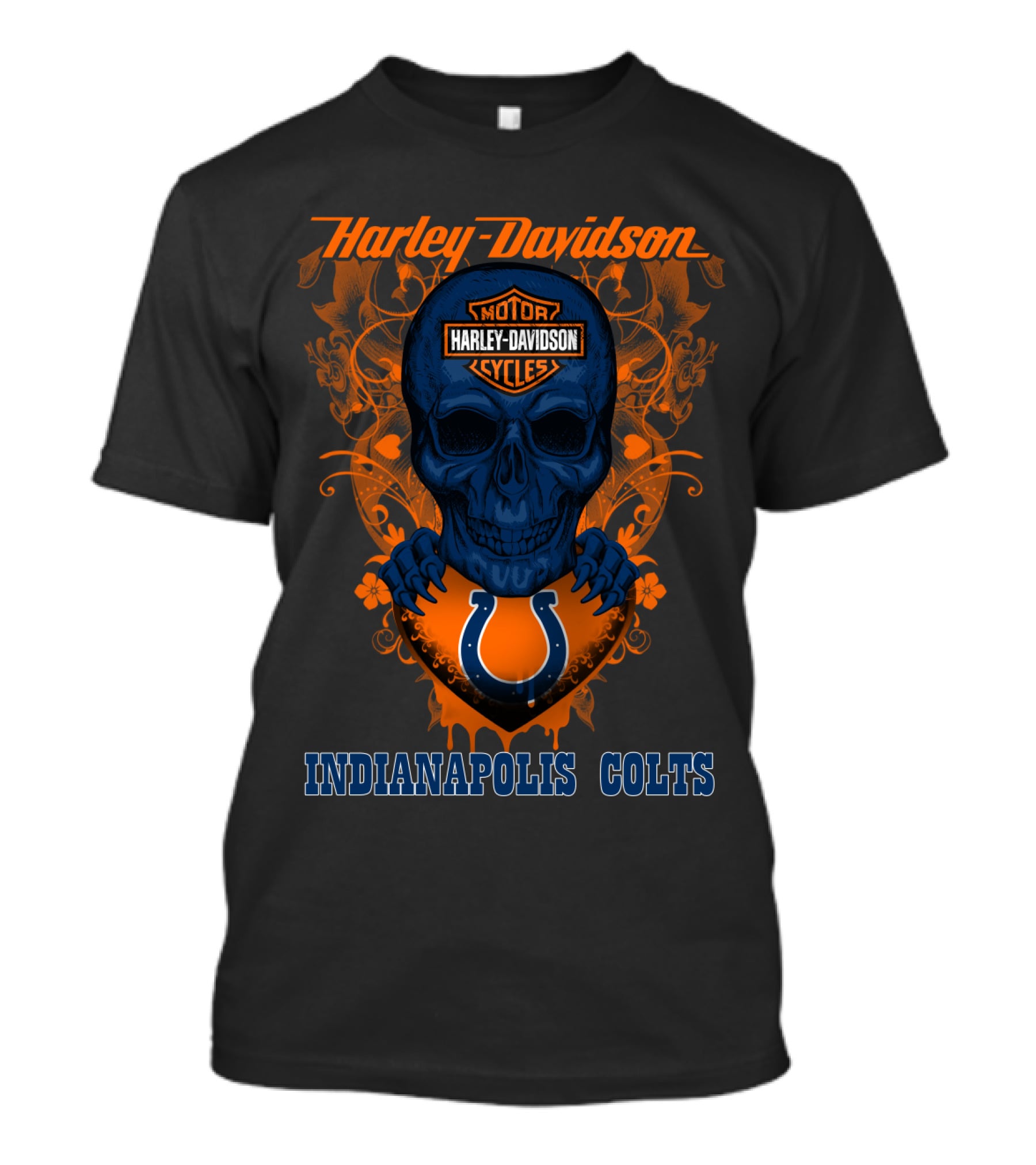 Harley Davidson Motor Cycles Skull Indianapolis Colts T-Shirt